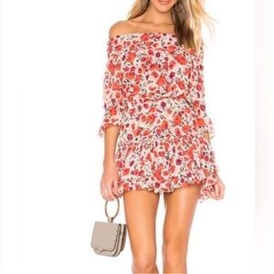 Misa Los Angeles Floral Off-Shoulder Mini Dress - Red and Pink